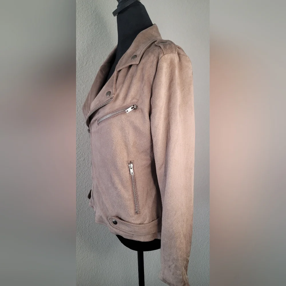 Market And Spruce Faux Suede Motorcycle Jacket Camel Size Small - Picture 2 of 11